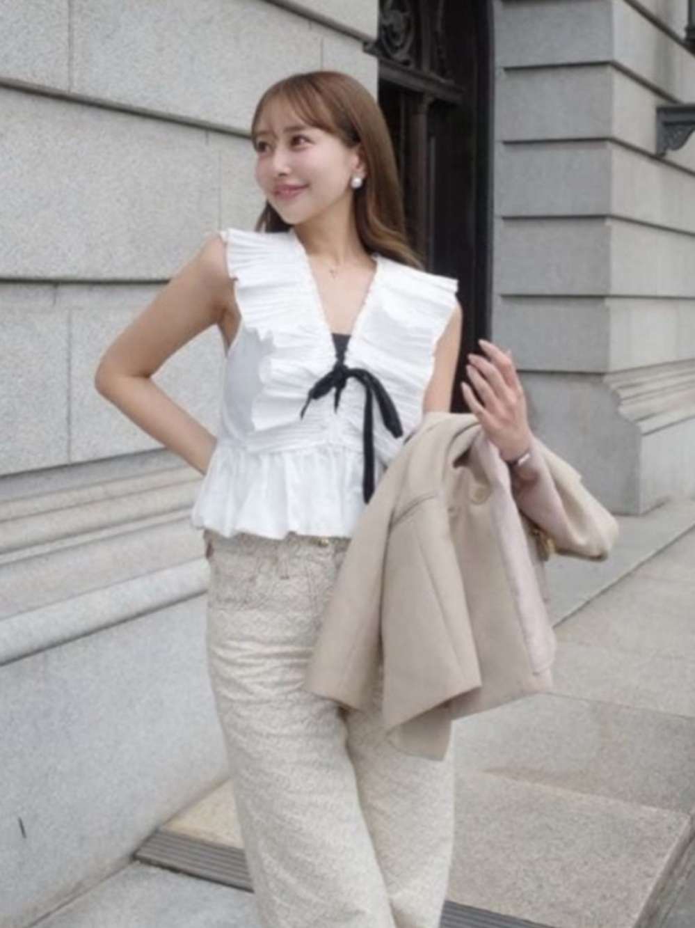 Zara Pleated Ruffle Bow Top - Picture 9 of 16
